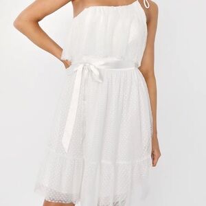 Adorable Event White Mesh One-Shoulder Swiss Dot Mini Dress